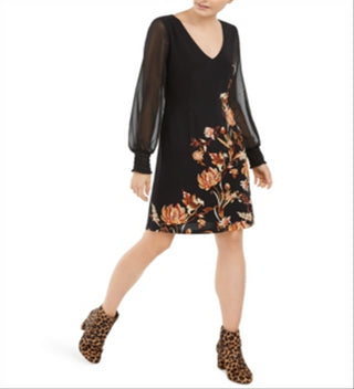 Vestido feminino com estampa floral e mangas longas da INC International Concepts, preto, tamanho médio