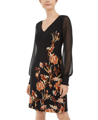 Vestido feminino com estampa floral e mangas longas da INC International Concepts, preto, tamanho médio