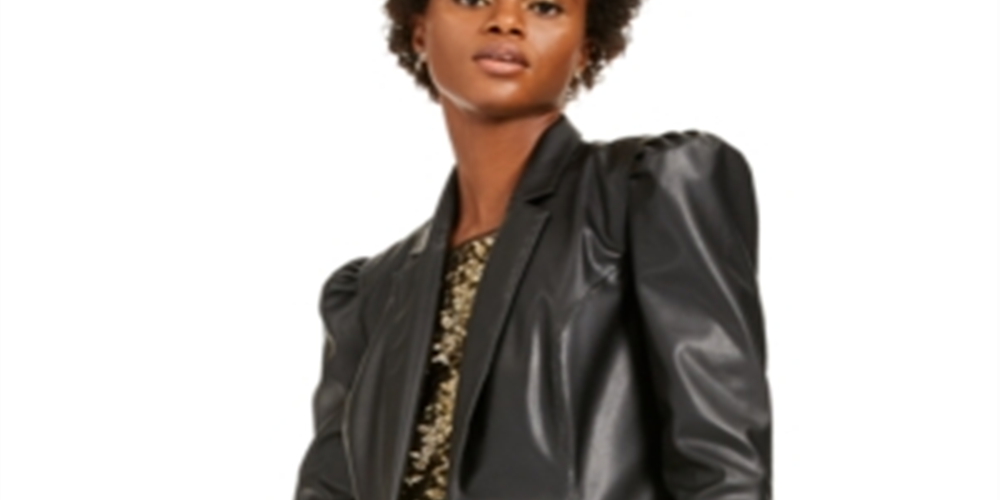 Blazer feminino revestido em couro sintético da INC International Concepts, preto, tamanho médio