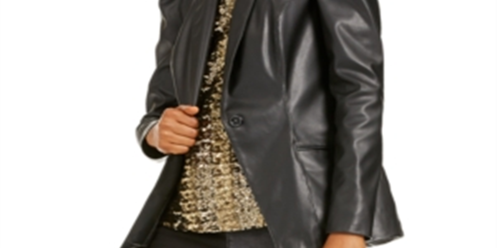 Blazer feminino revestido em couro sintético da INC International Concepts, preto, tamanho médio