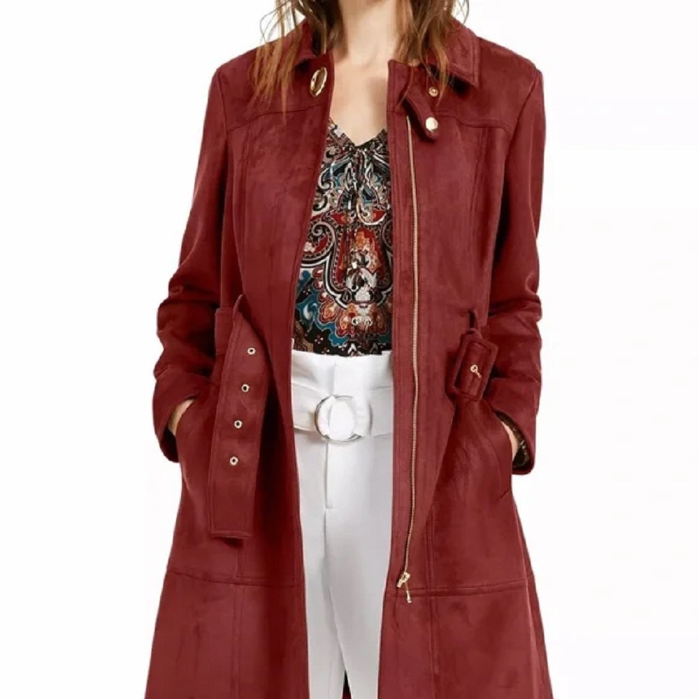 INC International Concepts Casaco de camurça sintética feminino vermelho tamanho grande