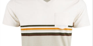 Camiseta masculina American Rag Explorer Stripe com decote em V, bege, tamanho pequeno