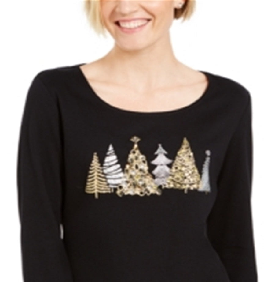 Camisa gráfica feminina Karen Scott Sparkle Holiday, preta, tamanho XX-G