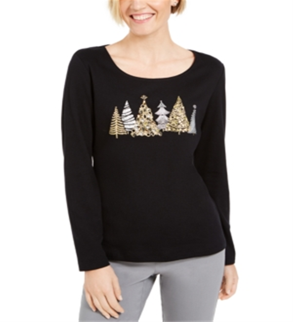 Camisa gráfica feminina Karen Scott Sparkle Holiday, preta, tamanho XX-G