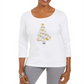 Camiseta feminina Karen Scott de algodão com estampa de conchas e árvores, branca, tamanho pequeno