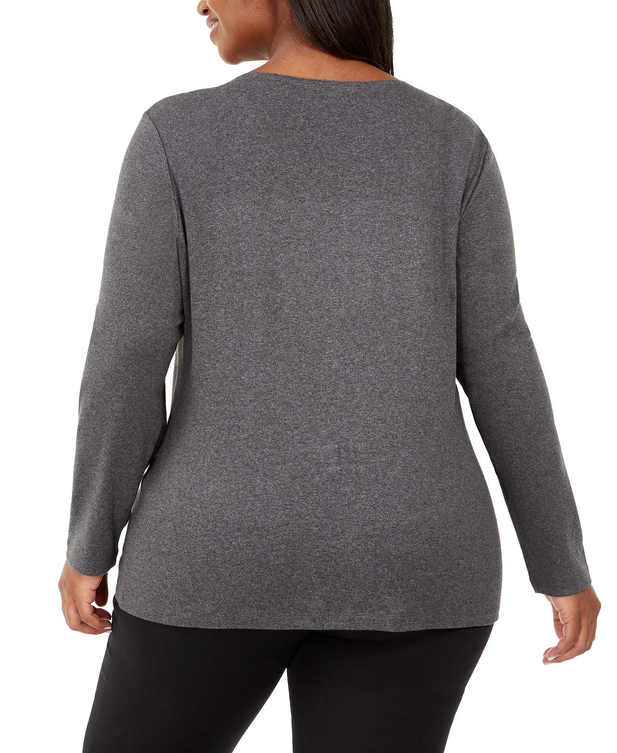 Camiseta feminina Karen Scott de algodão com enfeite de árvore, preta, tamanho 1X