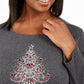 Camiseta feminina Karen Scott de algodão com enfeite de árvore, preta, tamanho 1X