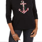 Camisa feminina Karen Scott com lantejoulas para o feriado, preta, tamanho pequeno G