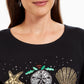 Karen Scott Blusa Feminina Estampada de Algodão com Conchas para Festas, Preta, Tamanho P