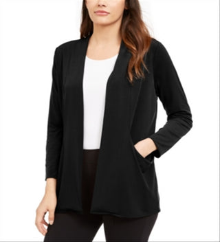 Cardigan feminino Alfani com frente aberta e manga comprida, preto, tamanho M