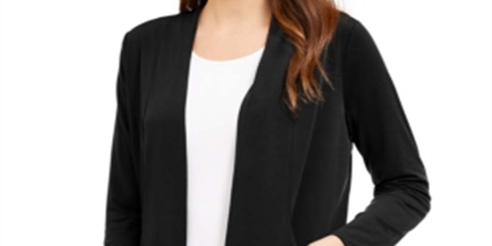 Cardigan feminino Alfani com frente aberta e manga comprida, preto, tamanho M