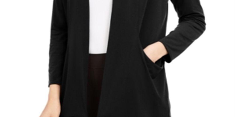 Cardigan feminino Alfani com frente aberta e manga comprida, preto, tamanho M