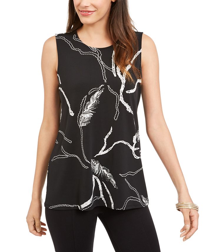 Camiseta regata feminina Alfani de malha estampada, preta, tamanho pequeno