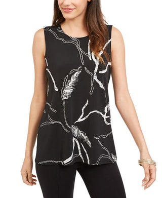 Camiseta regata feminina Alfani de malha estampada, preta, tamanho pequeno