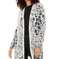 Cardigan feminino Alfani com estampa animal e textura de cílios, preto, tamanho X-S
