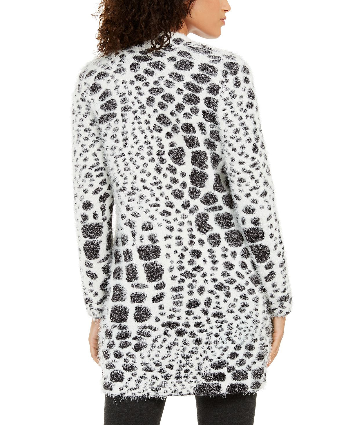 Cardigan feminino Alfani com estampa animal e textura de cílios, preto, tamanho X-S