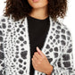 Cardigan feminino Alfani com estampa animal e textura de cílios, preto, tamanho X-S