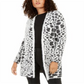 Cardigan feminino Alfani com estampa animal e textura de cílios, preto, tamanho X-S