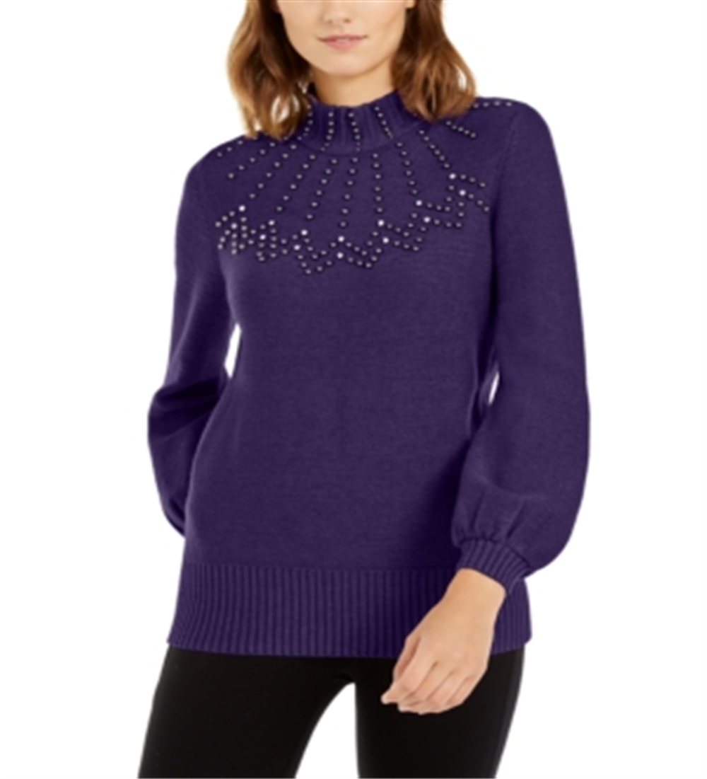 Suéter Alfani Feminino Gola Falsa Enfeitado Roxo Tamanho Pequeno P