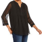 Charter Club Blusa feminina de malha lisa com pregas, preta, tamanho grande