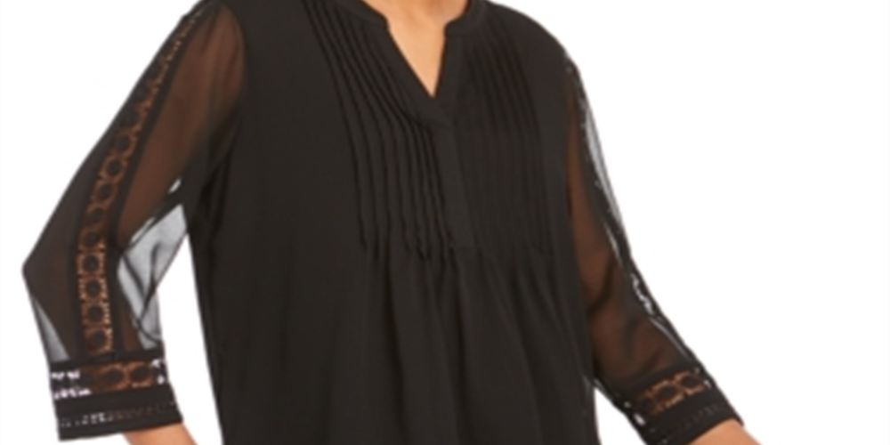 Charter Club Blusa feminina de malha lisa com pregas, preta, tamanho grande