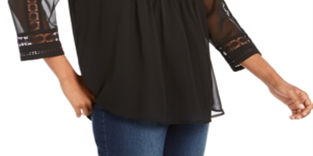 Charter Club Blusa feminina de malha lisa com pregas, preta, tamanho grande