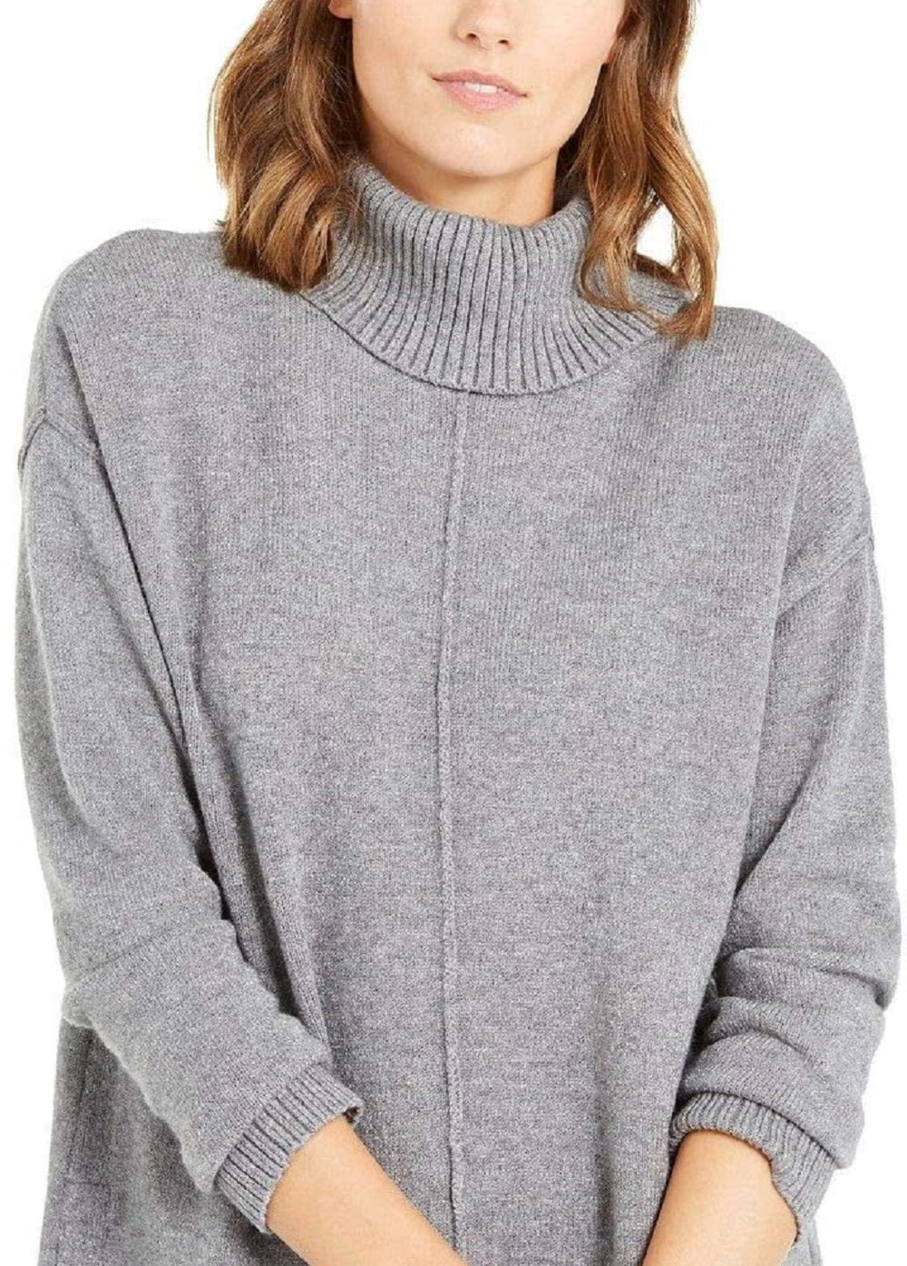 Blusa feminina Alfani com ombro caído e gola alta, cinza, tamanho grande