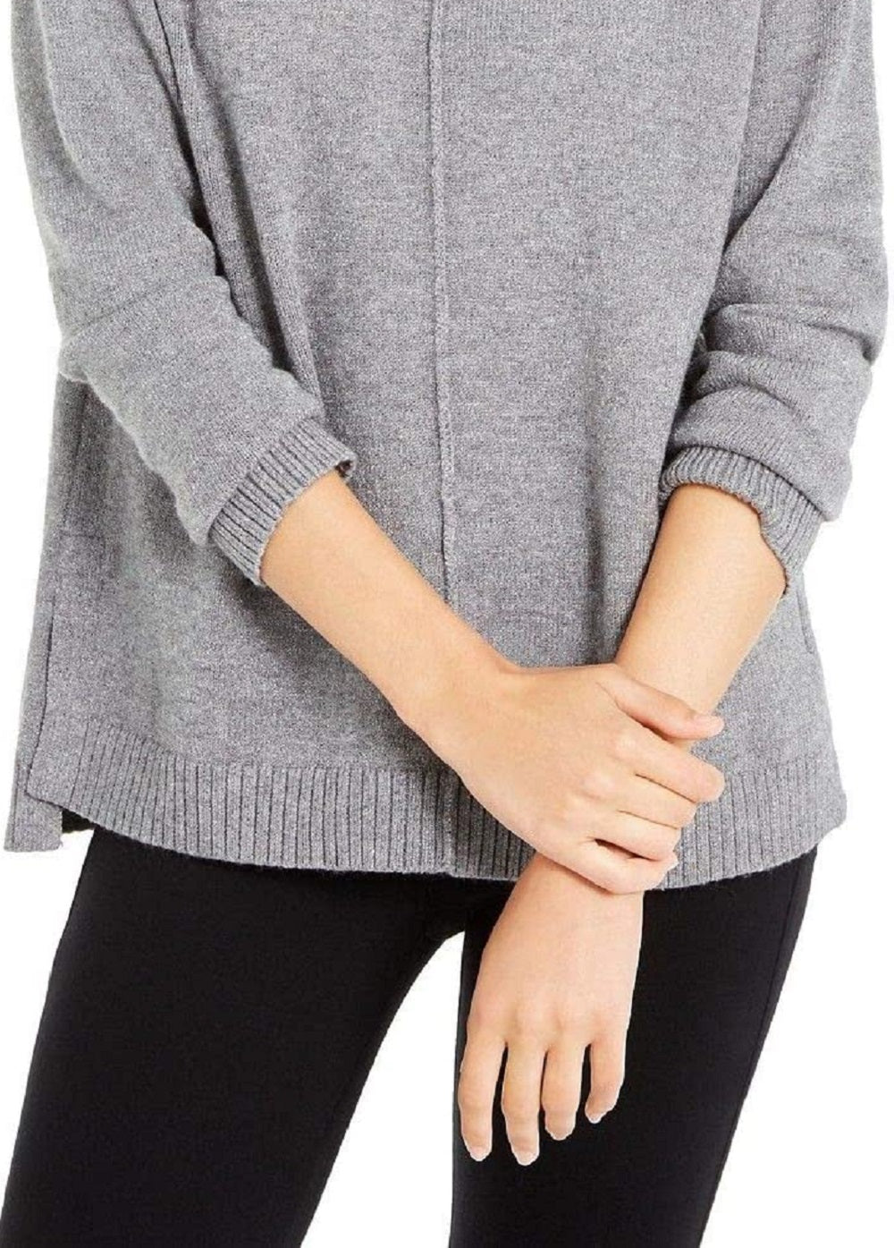 Blusa feminina Alfani com ombro caído e gola alta, cinza, tamanho grande