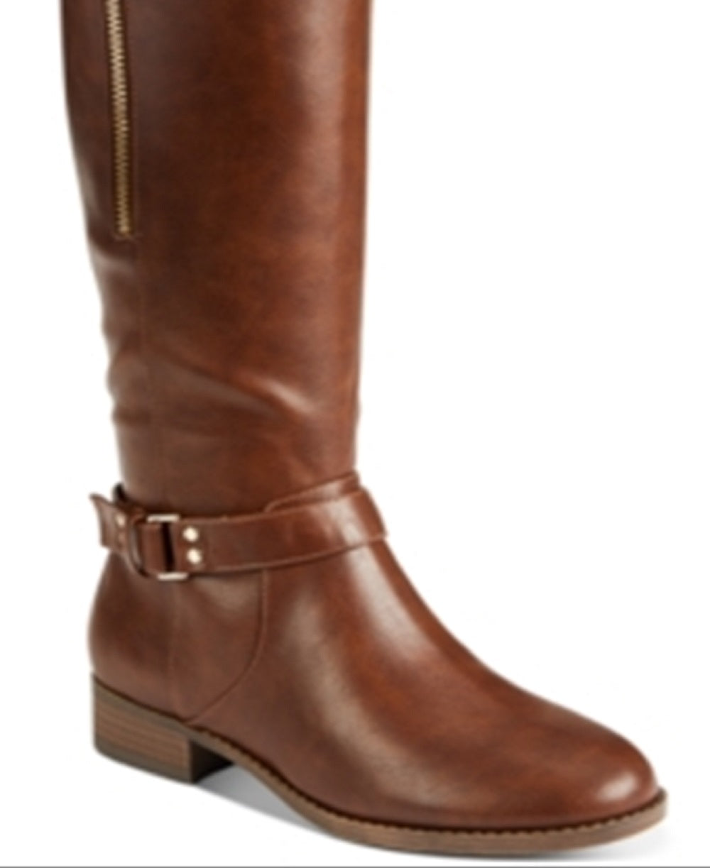Botas de montaria femininas Material Girl Winnnie com bico fechado e acima do joelho, tamanho 9,5, marrom