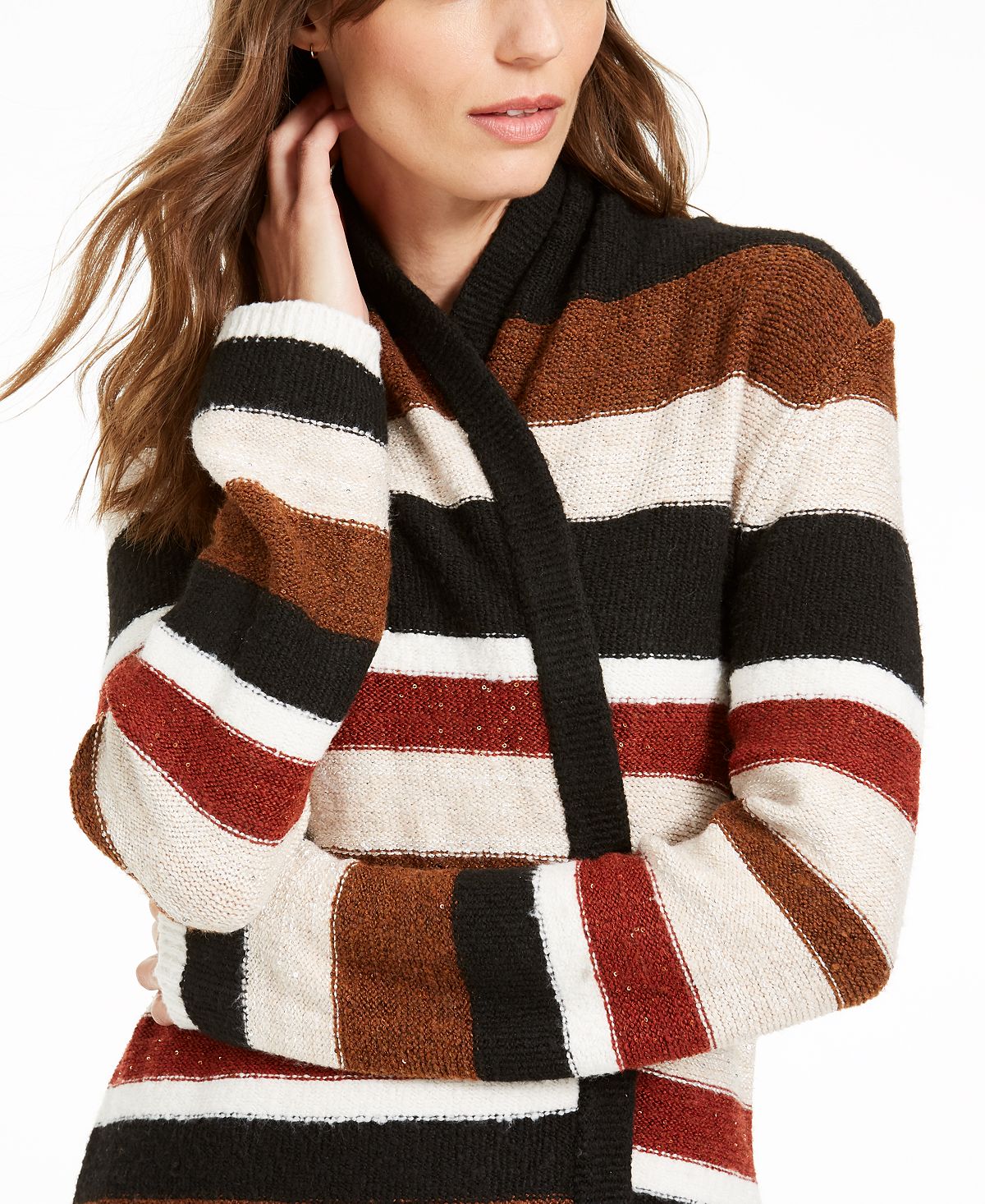 Cardigan listrado feminino INC International Concepts, preto, tamanho grande
