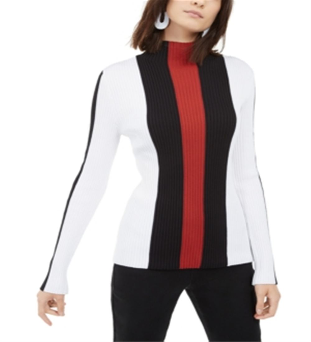 Blusa feminina listrada com decote simulado e blocos de cores, preta, tamanho extragrande, da INC International Concepts