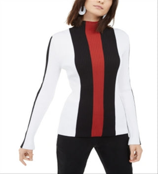 Blusa feminina listrada com decote simulado e blocos de cores, preta, tamanho extragrande, da INC International Concepts