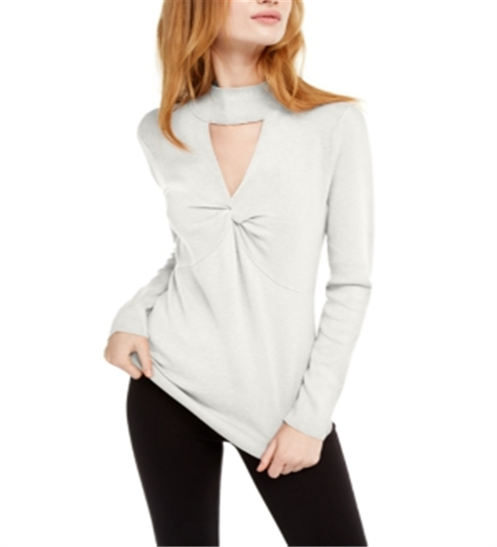 Camiseta feminina com recorte de manga comprida e decote em V da INC International Concepts, branca, tamanho médio