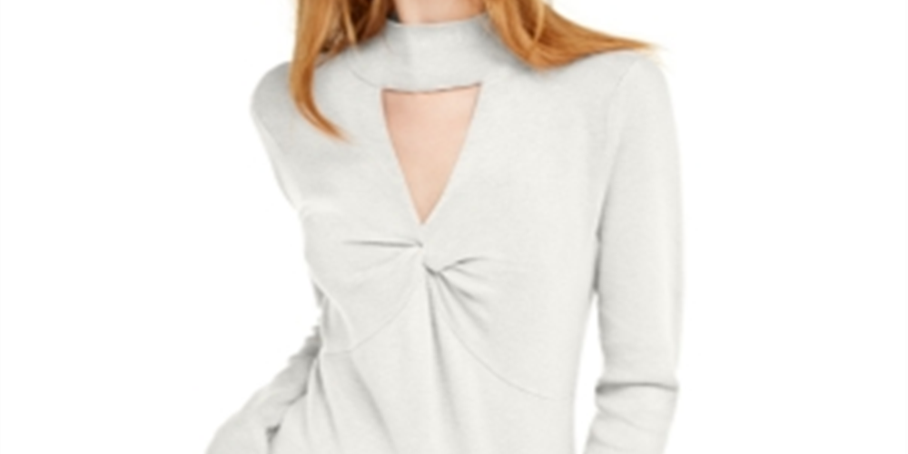 Camiseta feminina com recorte de manga comprida e decote em V da INC International Concepts, branca, tamanho médio