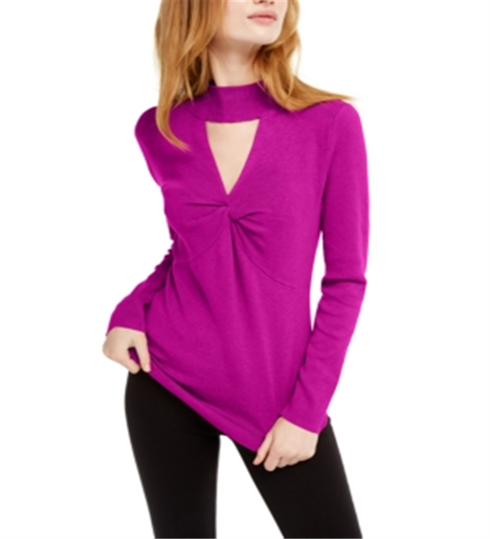 Suéter feminino com decote falso e torção Keyhole da INC International Concepts, rosa, tamanho X-S