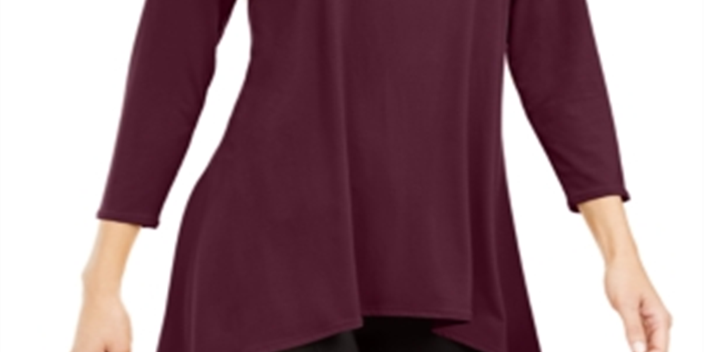 Blusa feminina Alfani com decote alto e baixo e gola alta, vinho, tamanho grande