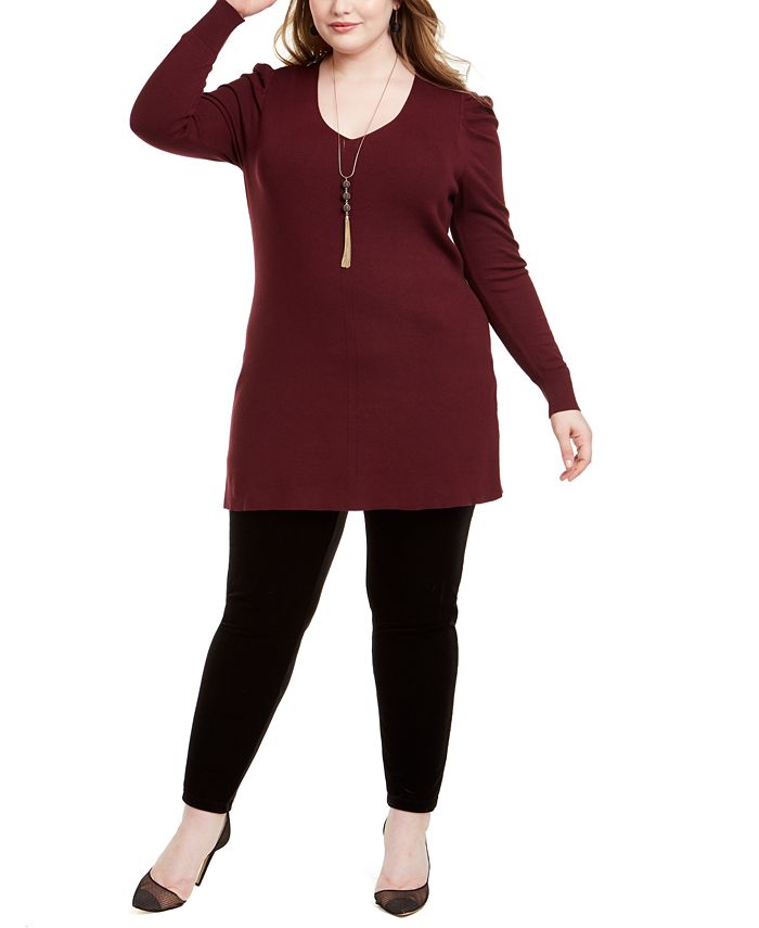 Túnica feminina plus size INC International Concepts com ombros bufantes e decote em V, vermelha, tamanho 3X