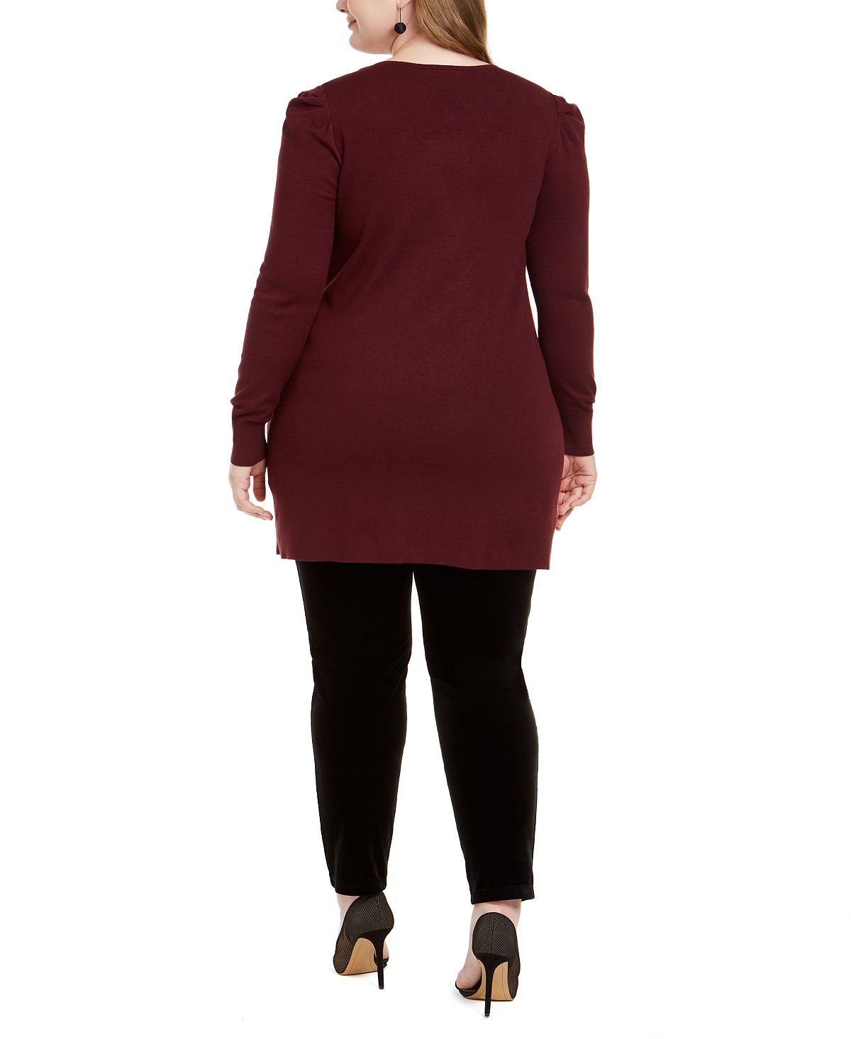 Túnica feminina plus size INC International Concepts com ombros bufantes e decote em V, vermelha, tamanho 3X