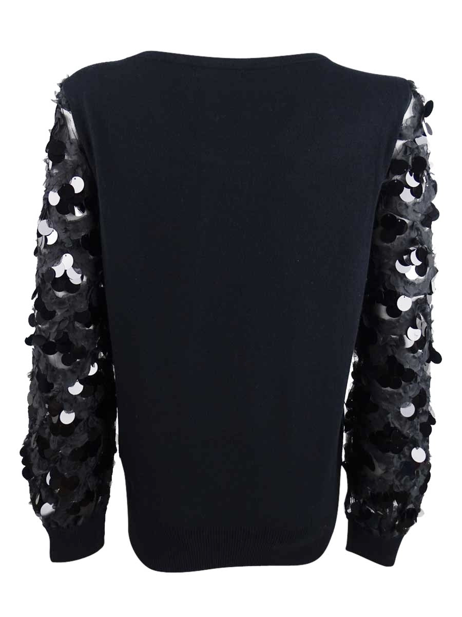 Suéter feminino Alfani com manga de lantejoulas, preto, tamanho pequeno