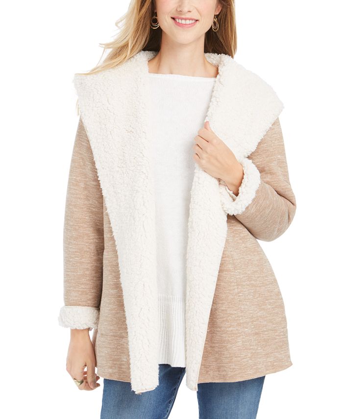Cardigan feminino com capuz e forro de sherpa da Style &amp; Co, marrom, tamanho grande