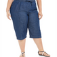 Calça Capri Jeans Karen Scott Plus Cotton Feminina Azul Tamanho 0X