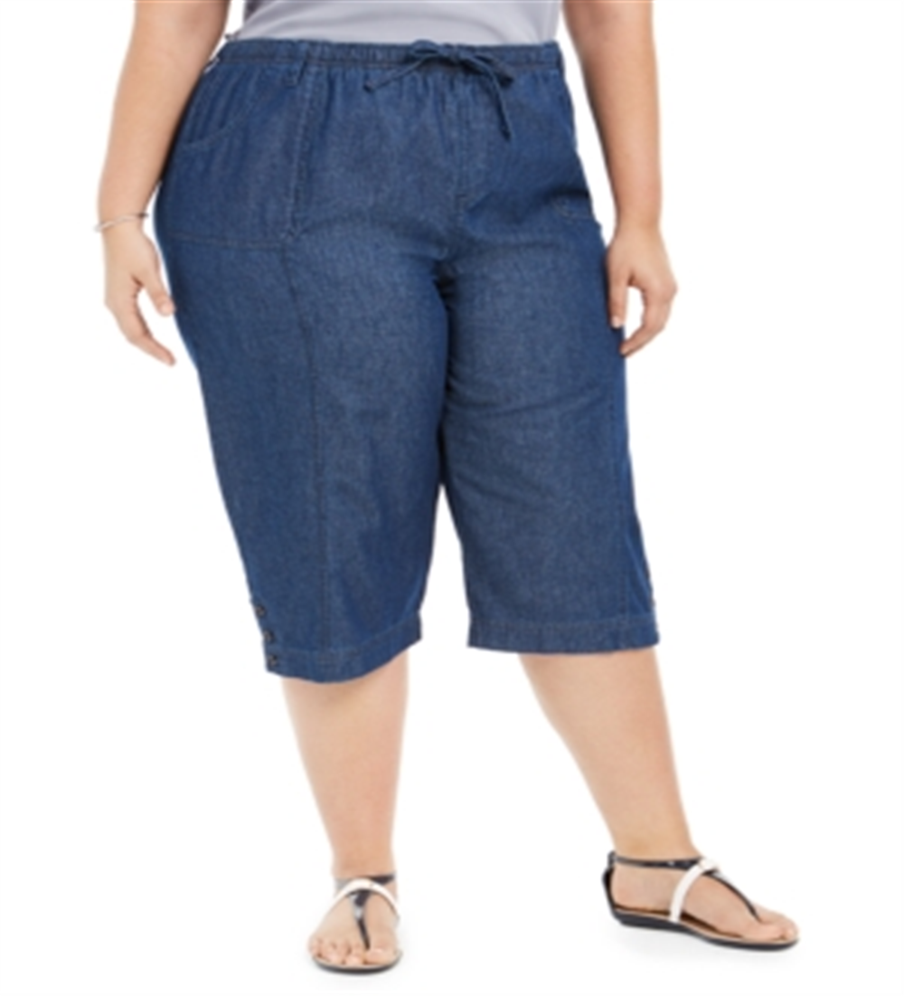 Calça Capri Jeans Karen Scott Plus Cotton Feminina Azul Tamanho 0X
