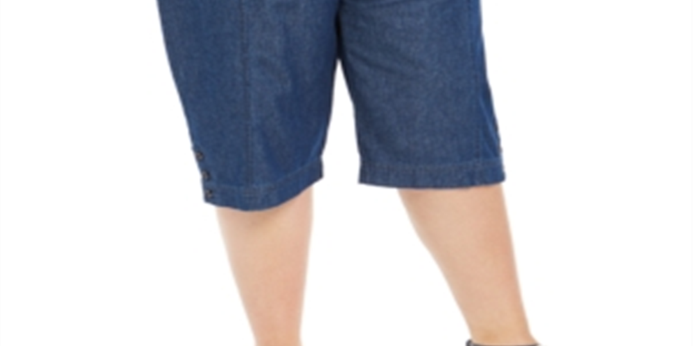 Calça Capri Jeans Karen Scott Plus Cotton Feminina Azul Tamanho 0X