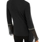 INC International Concepts Top de chiffon com punho cravejado feminino, preto, tamanho pequeno P/M