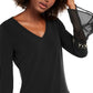 INC International Concepts Top de chiffon com punho cravejado feminino, preto, tamanho pequeno P/M