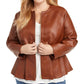 Jaqueta peplum feminina plus size de couro sintético INC International Concepts, marrom, tamanho 2X