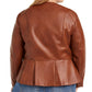 Jaqueta peplum feminina plus size de couro sintético INC International Concepts, marrom, tamanho 2X