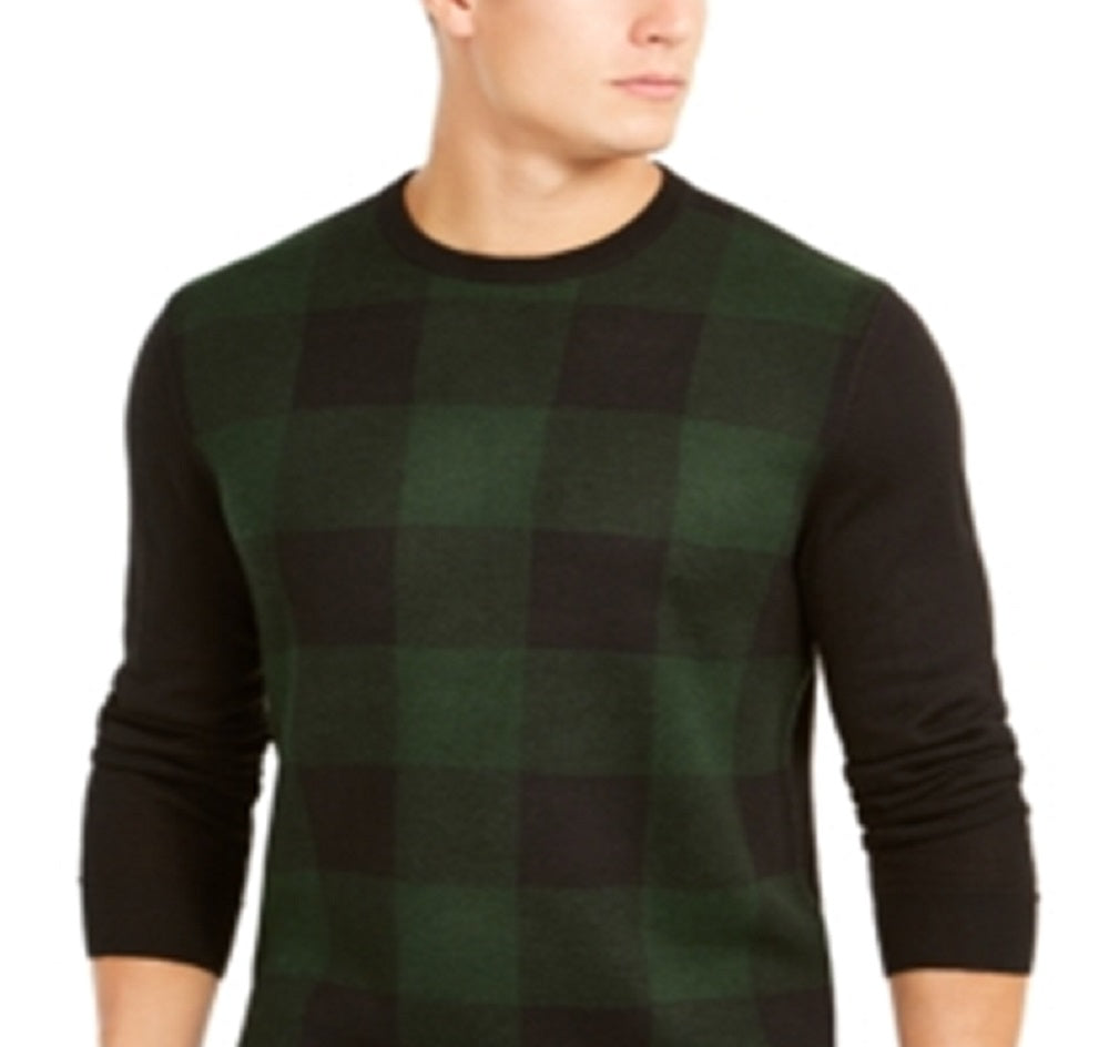 Suéter masculino xadrez de lã merino verde tamanho grande do Club Room