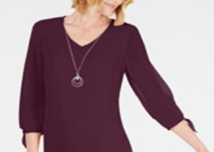 Vestido feminino com mangas amarradas e colar, tamanho vinho, pequeno, XL