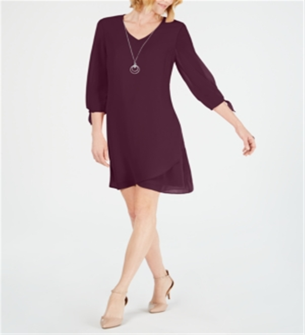 Vestido feminino com mangas amarradas e colar, tamanho vinho, pequeno, XL